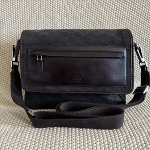 Gucci Dark Brown Canvas & Leather Messenger Bag